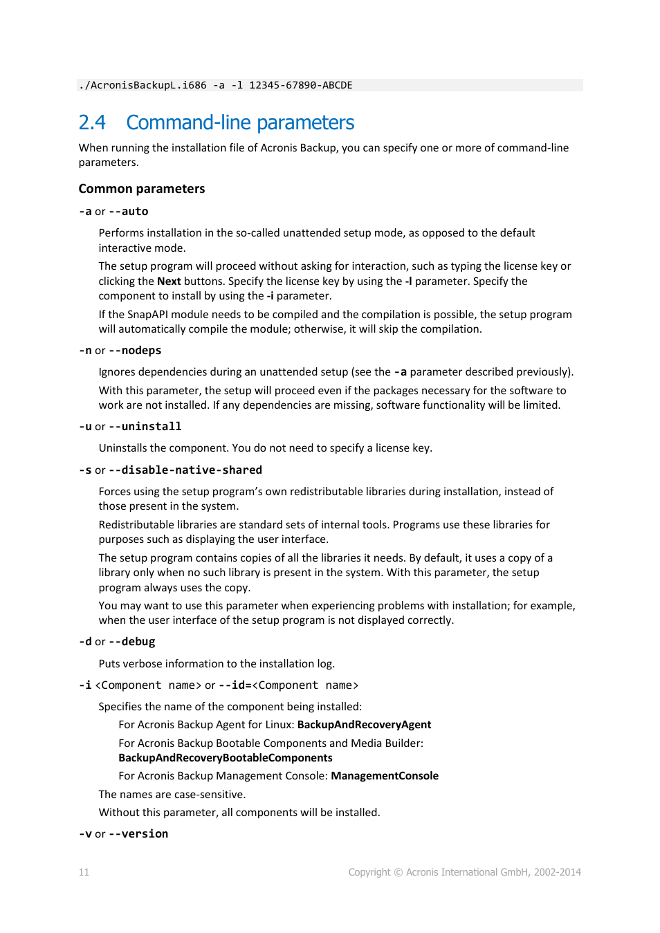4 command-line parameters, Command-line parameters | Acronis Backup for Linux Server - Installation Guide User Manual | Page 11 / 14