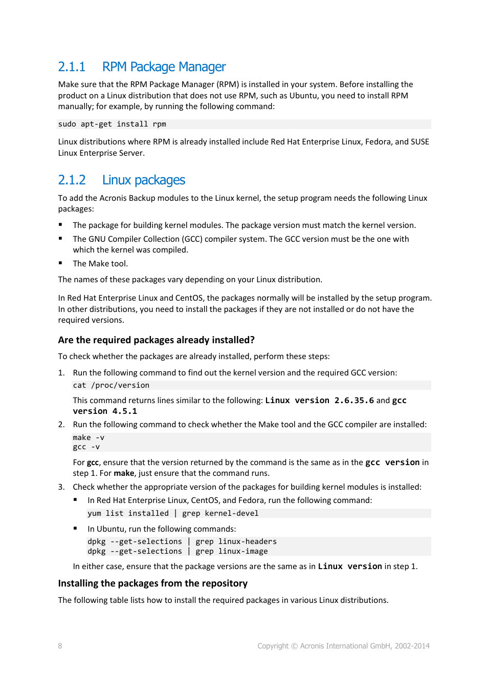 1 rpm package manager, 2 linux packages, Rpm package manager | Linux packages | Acronis Backup for Linux Server - Installation Guide User Manual | Page 8 / 14