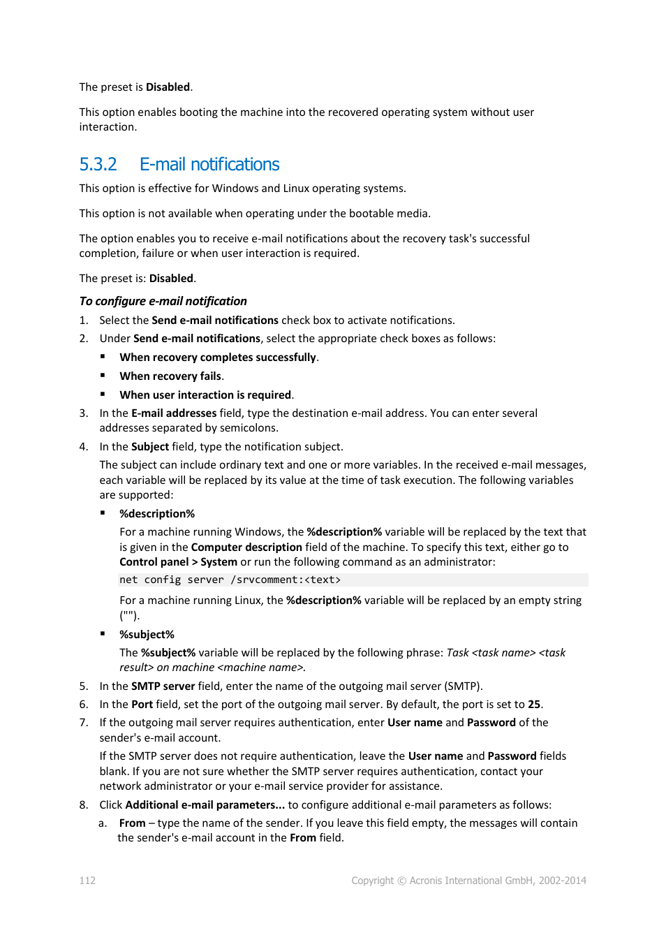 2 e-mail notifications, E-mail notifications | Acronis Backup for Linux Server - User Guide User Manual | Page 112 / 210