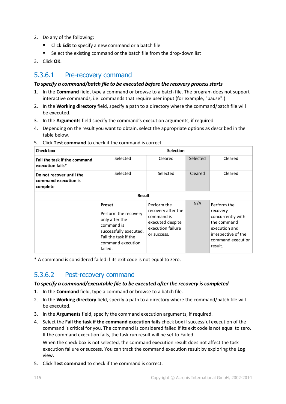 1 pre-recovery command, 2 post-recovery command | Acronis Backup for Linux Server - User Guide User Manual | Page 115 / 210