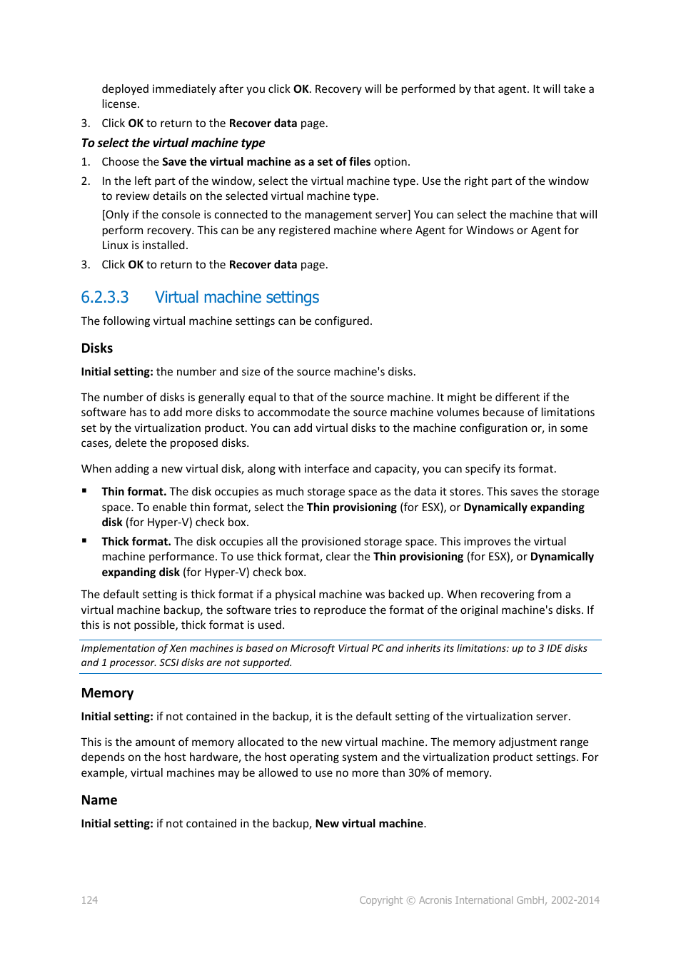 3 virtual machine settings, P. 124) | Acronis Backup for Linux Server - User Guide User Manual | Page 124 / 210