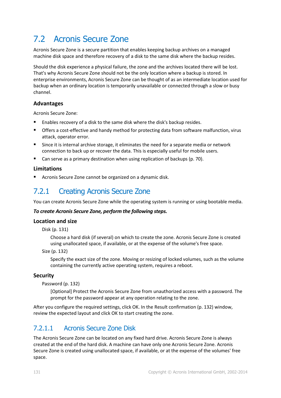 2 acronis secure zone, 1 creating acronis secure zone, 1 acronis secure zone disk | Acronis secure zone, Creating acronis secure zone | Acronis Backup for Linux Server - User Guide User Manual | Page 131 / 210