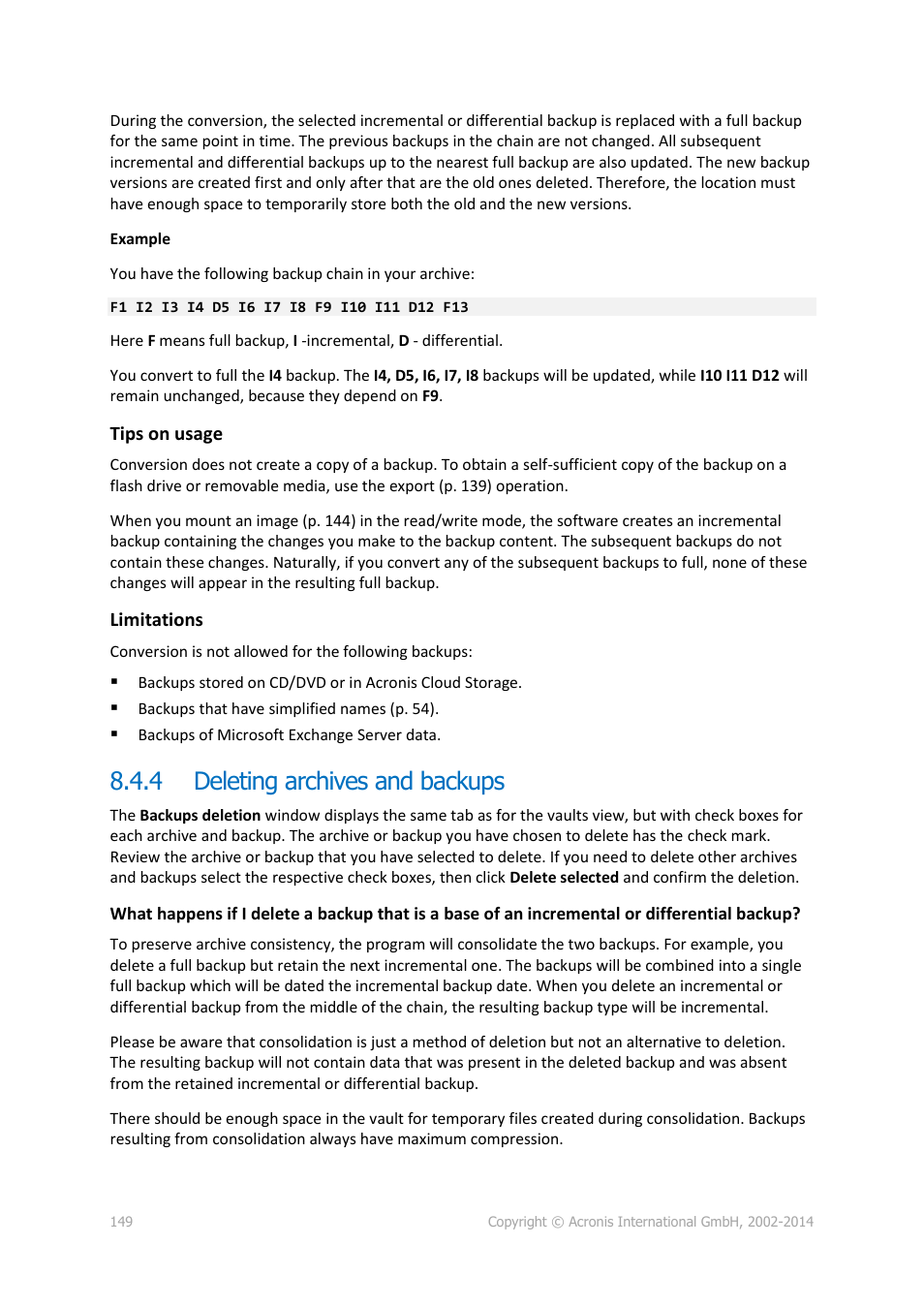 4 deleting archives and backups, Deleting archives and backups | Acronis Backup for Linux Server - User Guide User Manual | Page 149 / 210