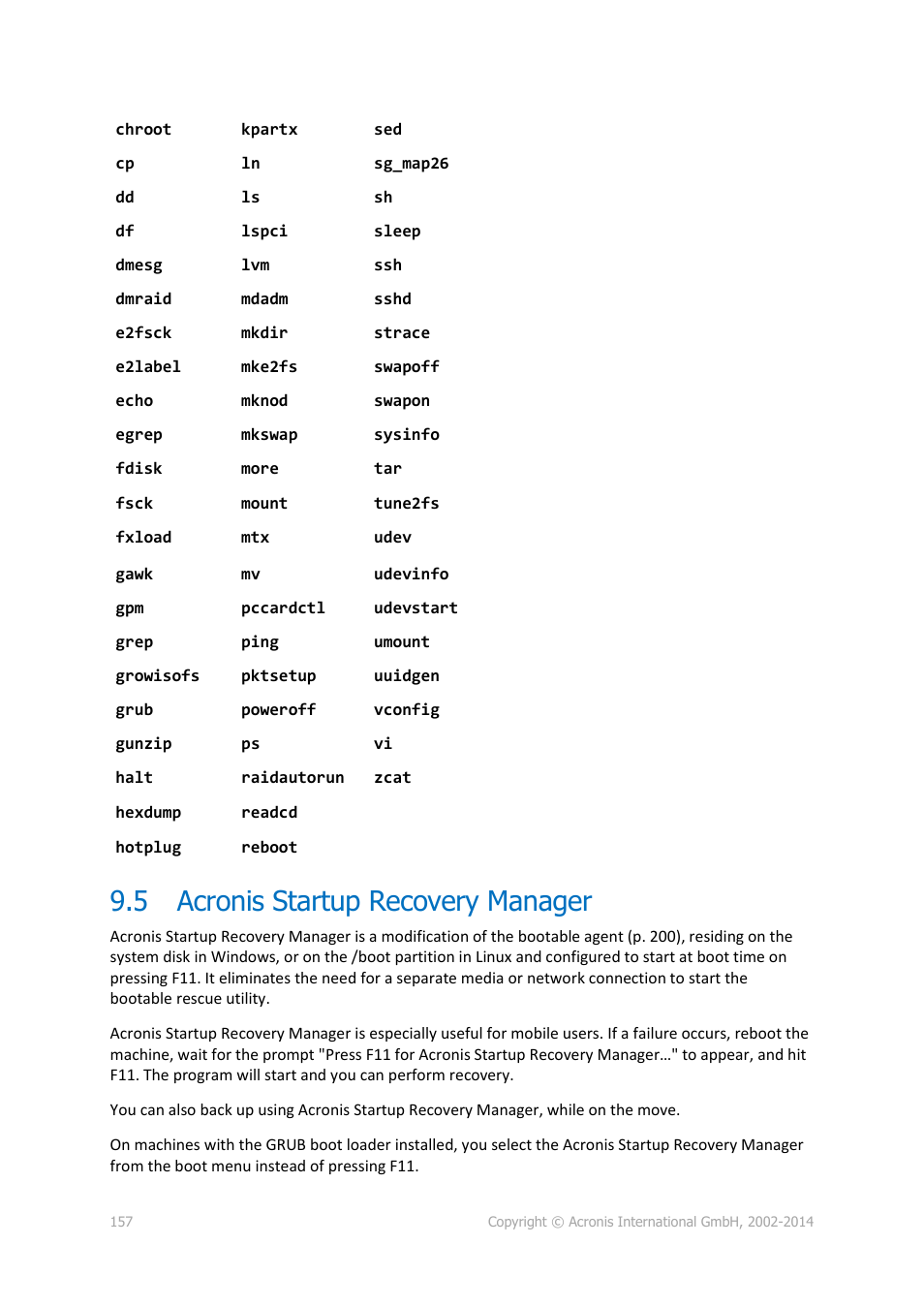 5 acronis startup recovery manager, Acronis startup recovery manager | Acronis Backup for Linux Server - User Guide User Manual | Page 157 / 210