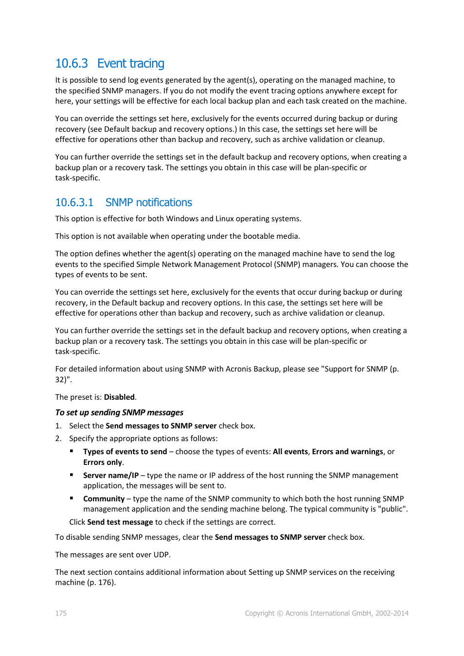 3 event tracing, 1 snmp notifications | Acronis Backup for Linux Server - User Guide User Manual | Page 175 / 210
