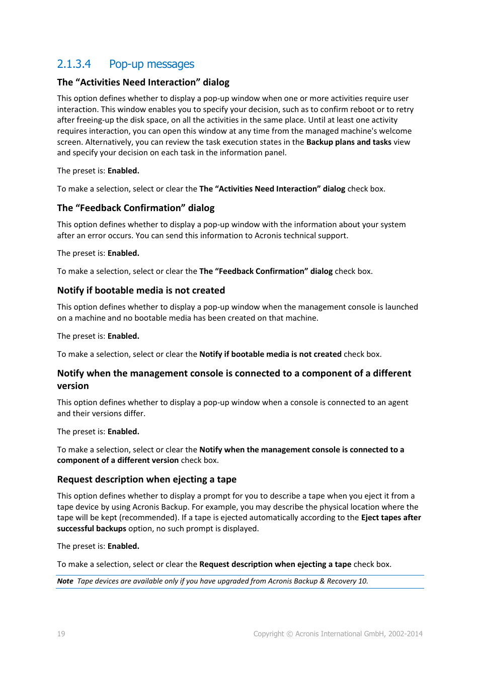 4 pop-up messages | Acronis Backup for Linux Server - User Guide User Manual | Page 19 / 210