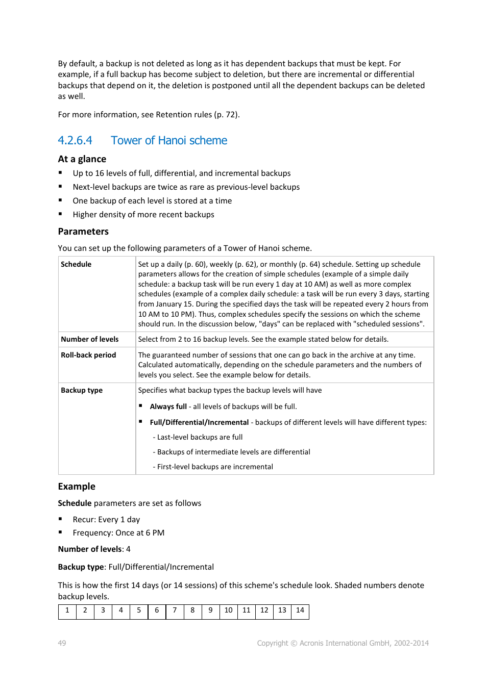 4 tower of hanoi scheme | Acronis Backup for Linux Server - User Guide User Manual | Page 49 / 210