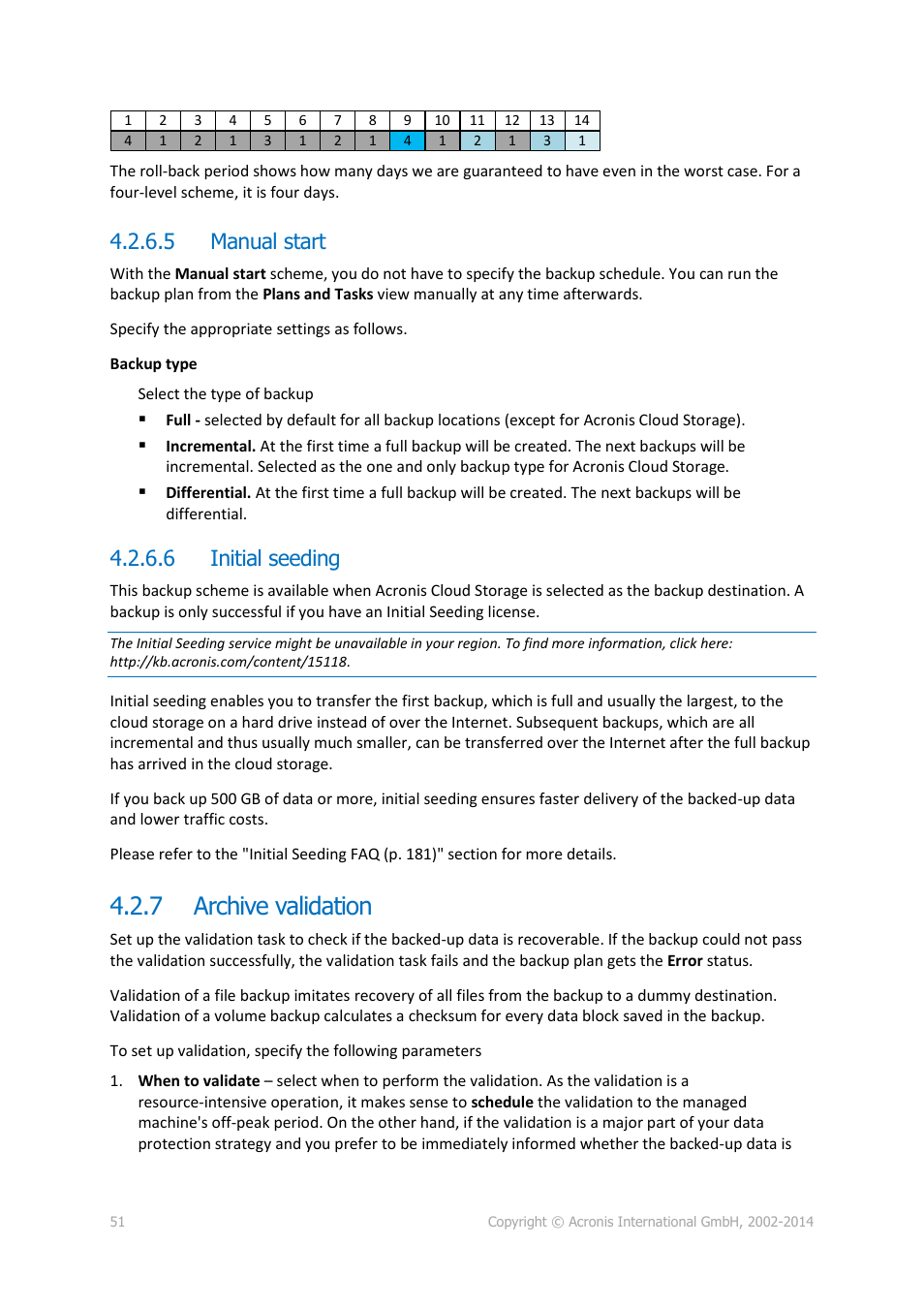 5 manual start, 6 initial seeding, 7 archive validation | Archive validation, P. 51) | Acronis Backup for Linux Server - User Guide User Manual | Page 51 / 210