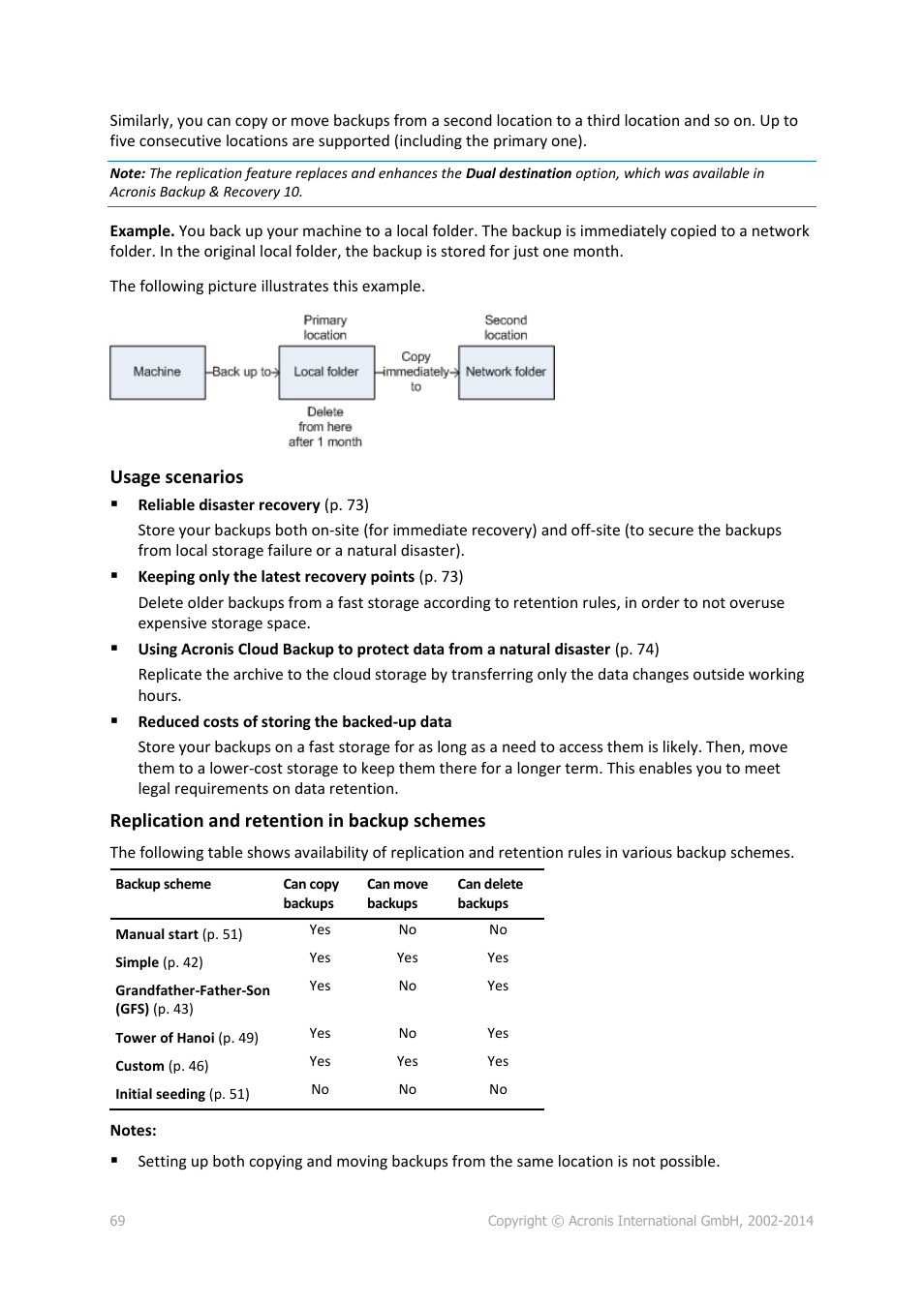 Usage scenarios, Replication and retention in backup schemes | Acronis Backup for Linux Server - User Guide User Manual | Page 69 / 210