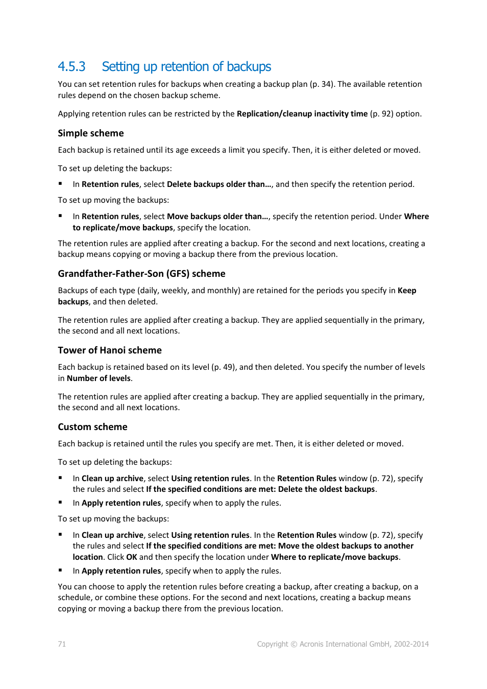 3 setting up retention of backups, Setting up retention of backups | Acronis Backup for Linux Server - User Guide User Manual | Page 71 / 210