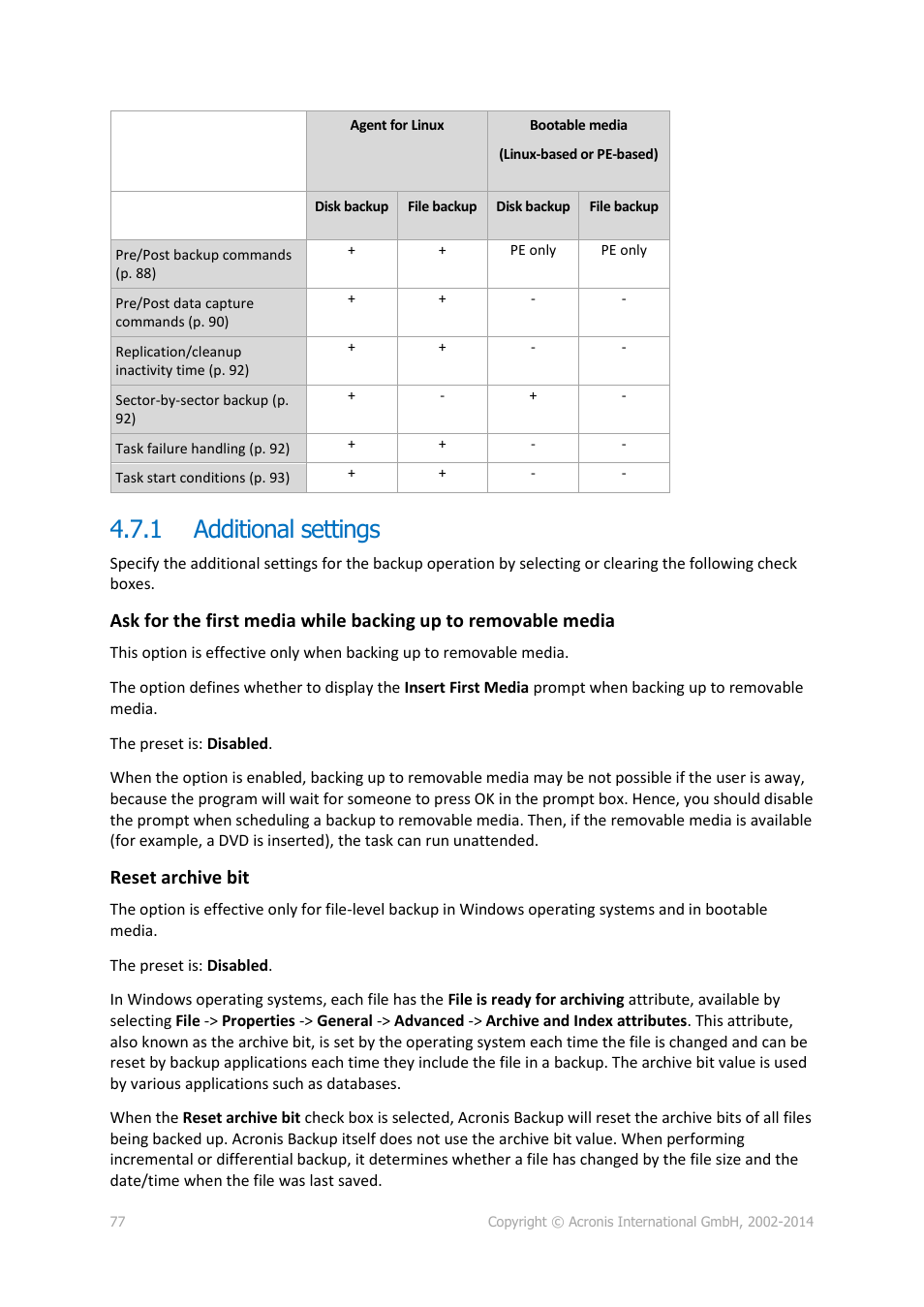 1 additional settings, Additional settings, Reset archive bit | Acronis Backup for Linux Server - User Guide User Manual | Page 77 / 210