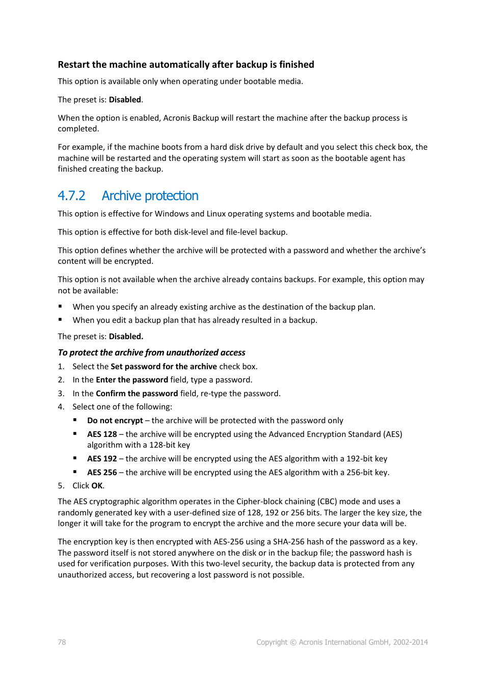 2 archive protection, Archive protection | Acronis Backup for Linux Server - User Guide User Manual | Page 78 / 210
