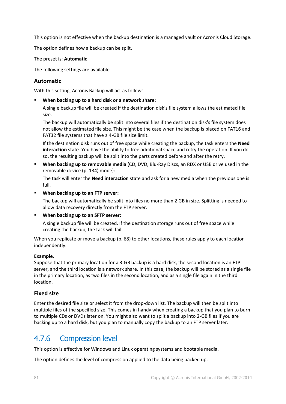 6 compression level, Compression level | Acronis Backup for Linux Server - User Guide User Manual | Page 81 / 210