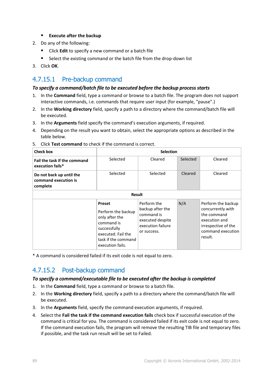 1 pre-backup command, 2 post-backup command | Acronis Backup for Linux Server - User Guide User Manual | Page 89 / 210