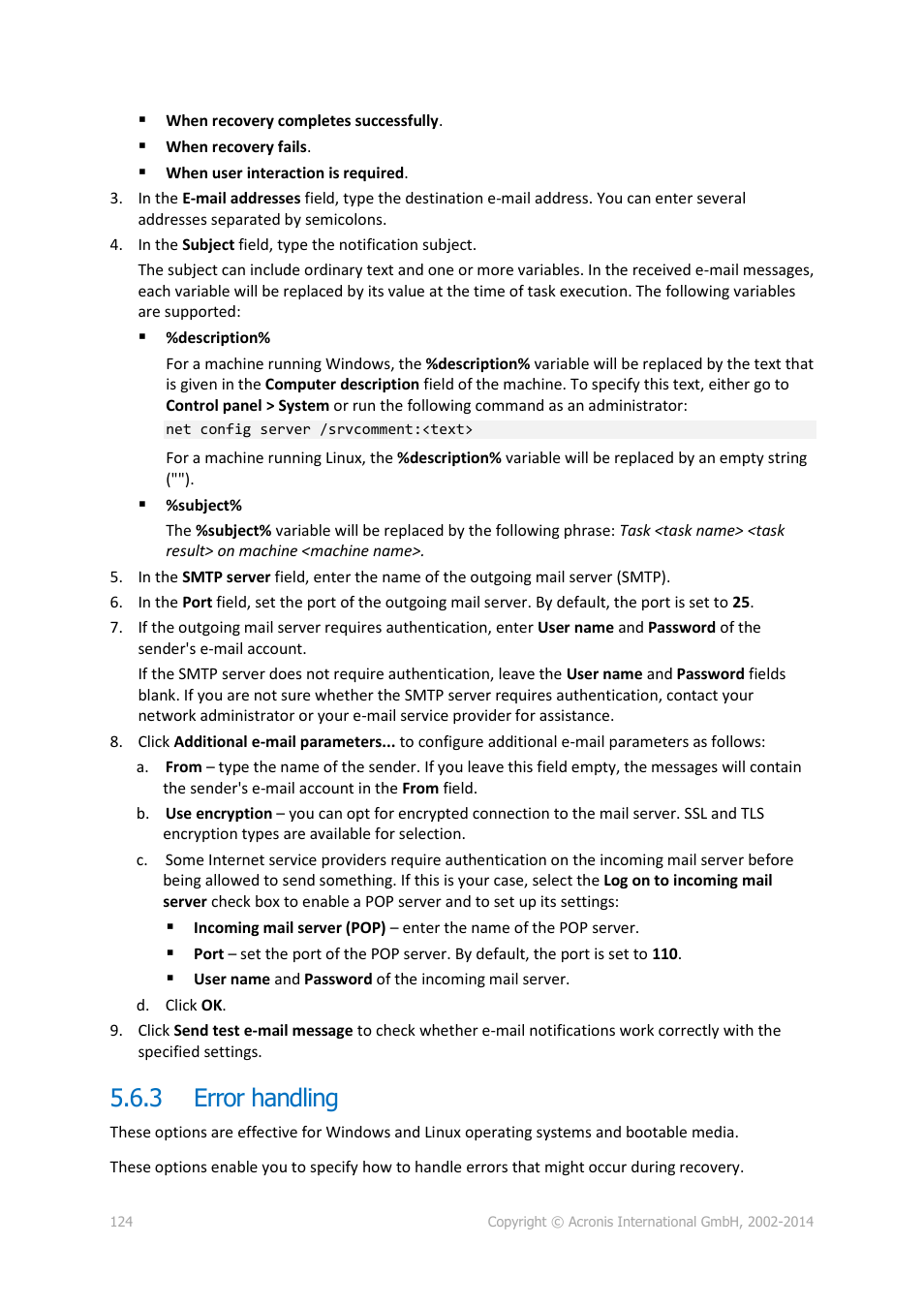 3 error handling, Error handling | Acronis Backup for PC - User Guide User Manual | Page 124 / 243