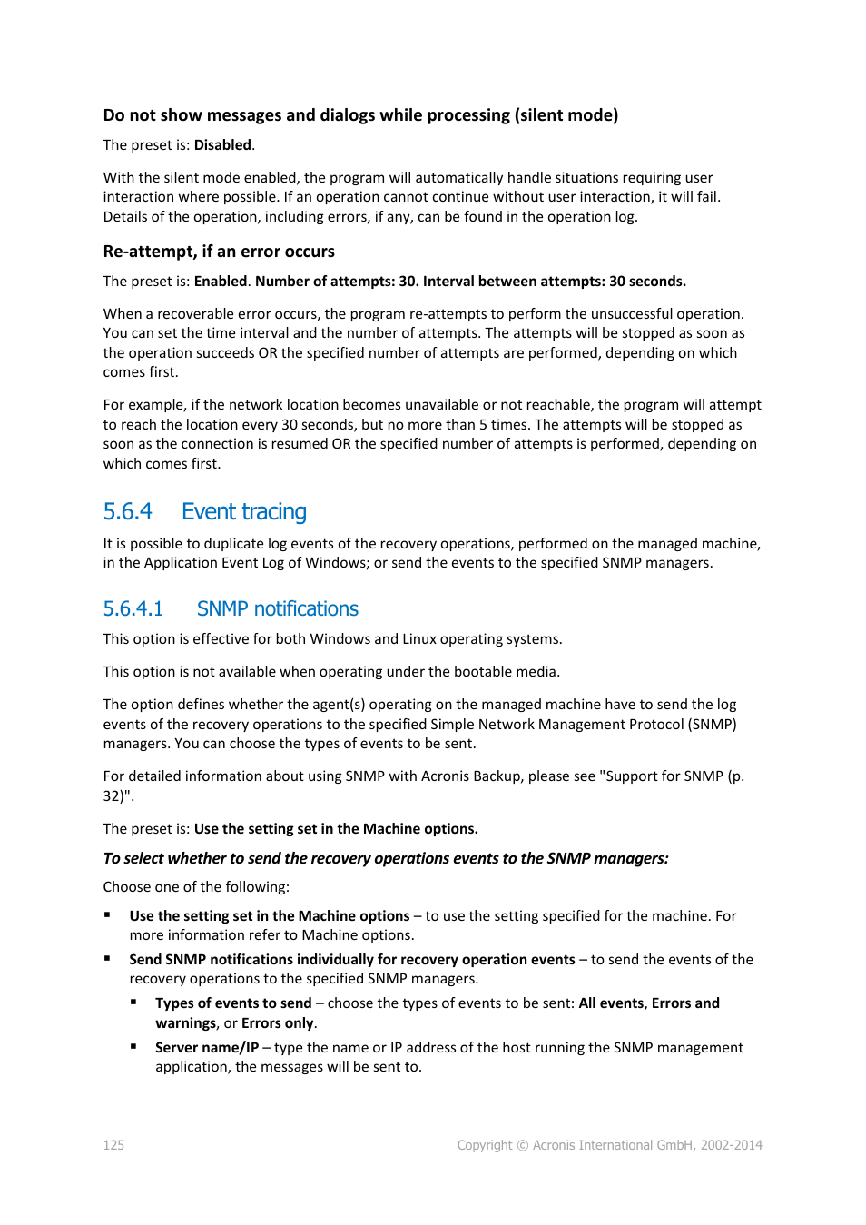 4 event tracing, 1 snmp notifications, Event tracing | Acronis Backup for PC - User Guide User Manual | Page 125 / 243