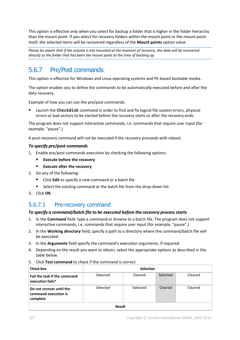 7 pre/post commands, 1 pre-recovery command, Pre/post commands | Acronis Backup for PC - User Guide User Manual | Page 127 / 243