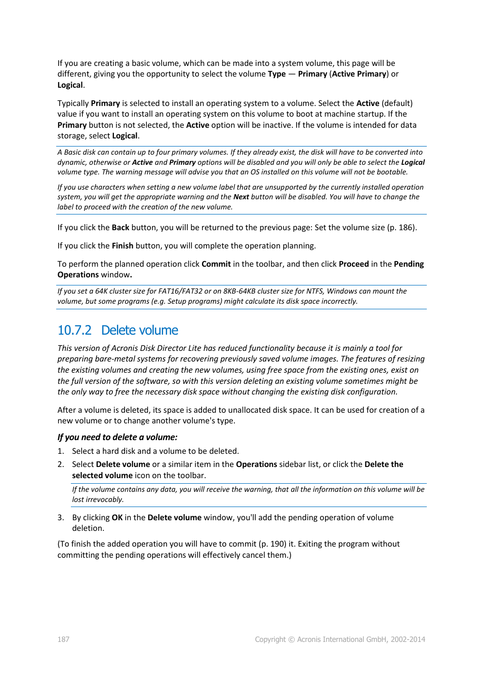2 delete volume | Acronis Backup for PC - User Guide User Manual | Page 187 / 243