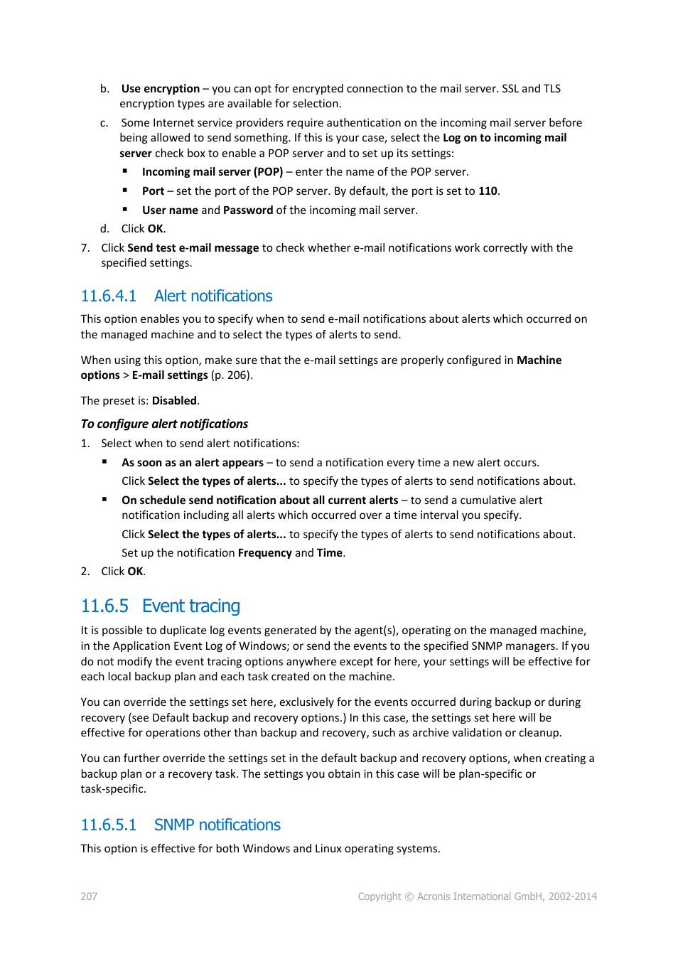 1 alert notifications, 5 event tracing, 1 snmp notifications | Acronis Backup for PC - User Guide User Manual | Page 207 / 243