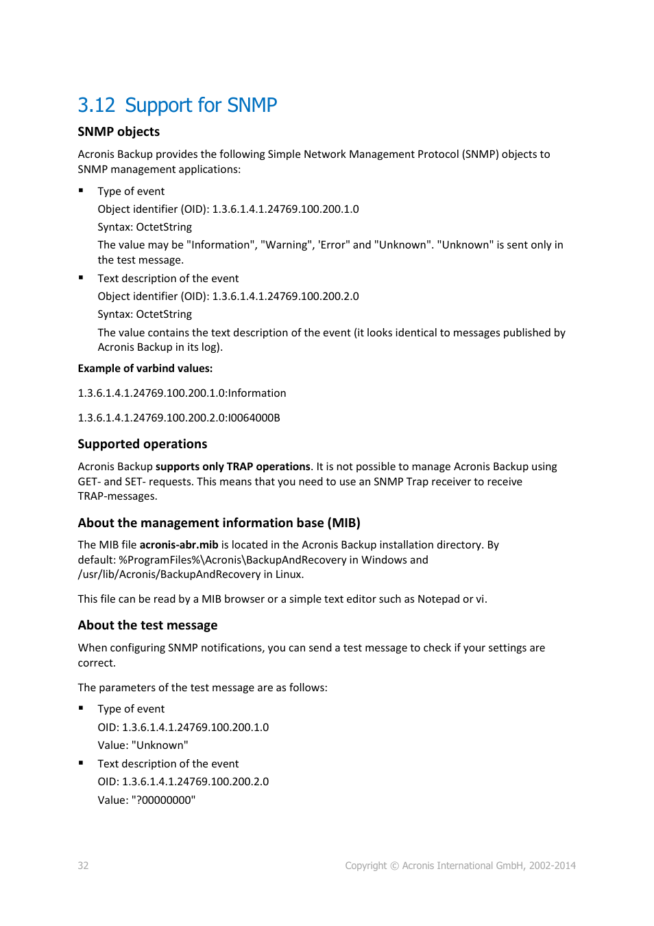 12 support for snmp, Support for snmp | Acronis Backup for PC - User Guide User Manual | Page 32 / 243