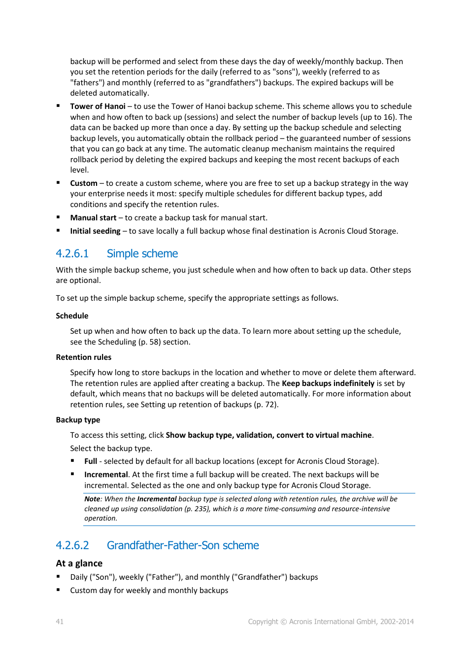 1 simple scheme, 2 grandfather-father-son scheme | Acronis Backup for PC - User Guide User Manual | Page 41 / 243