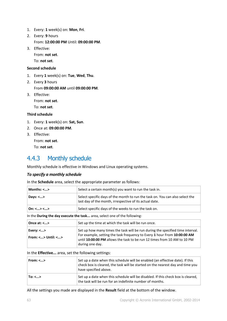 3 monthly schedule, Monthly schedule | Acronis Backup for PC - User Guide User Manual | Page 63 / 243