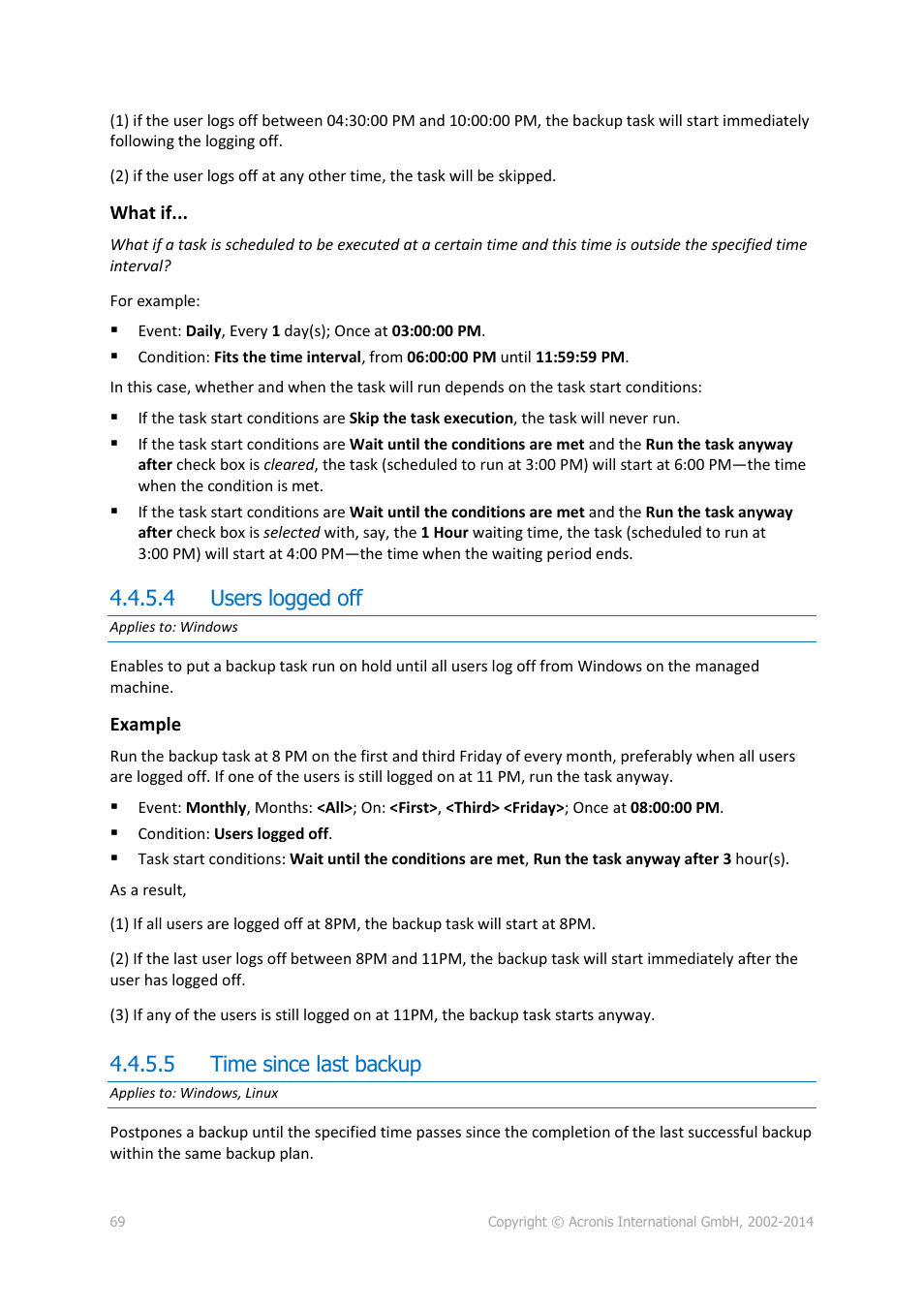 4 users logged off, 5 time since last backup | Acronis Backup for PC - User Guide User Manual | Page 69 / 243