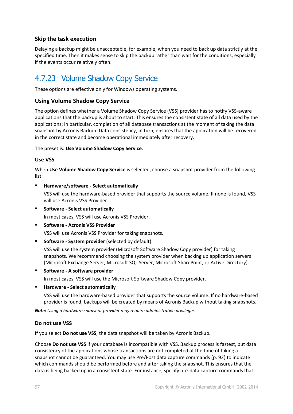 23 volume shadow copy service | Acronis Backup for PC - User Guide User Manual | Page 97 / 243