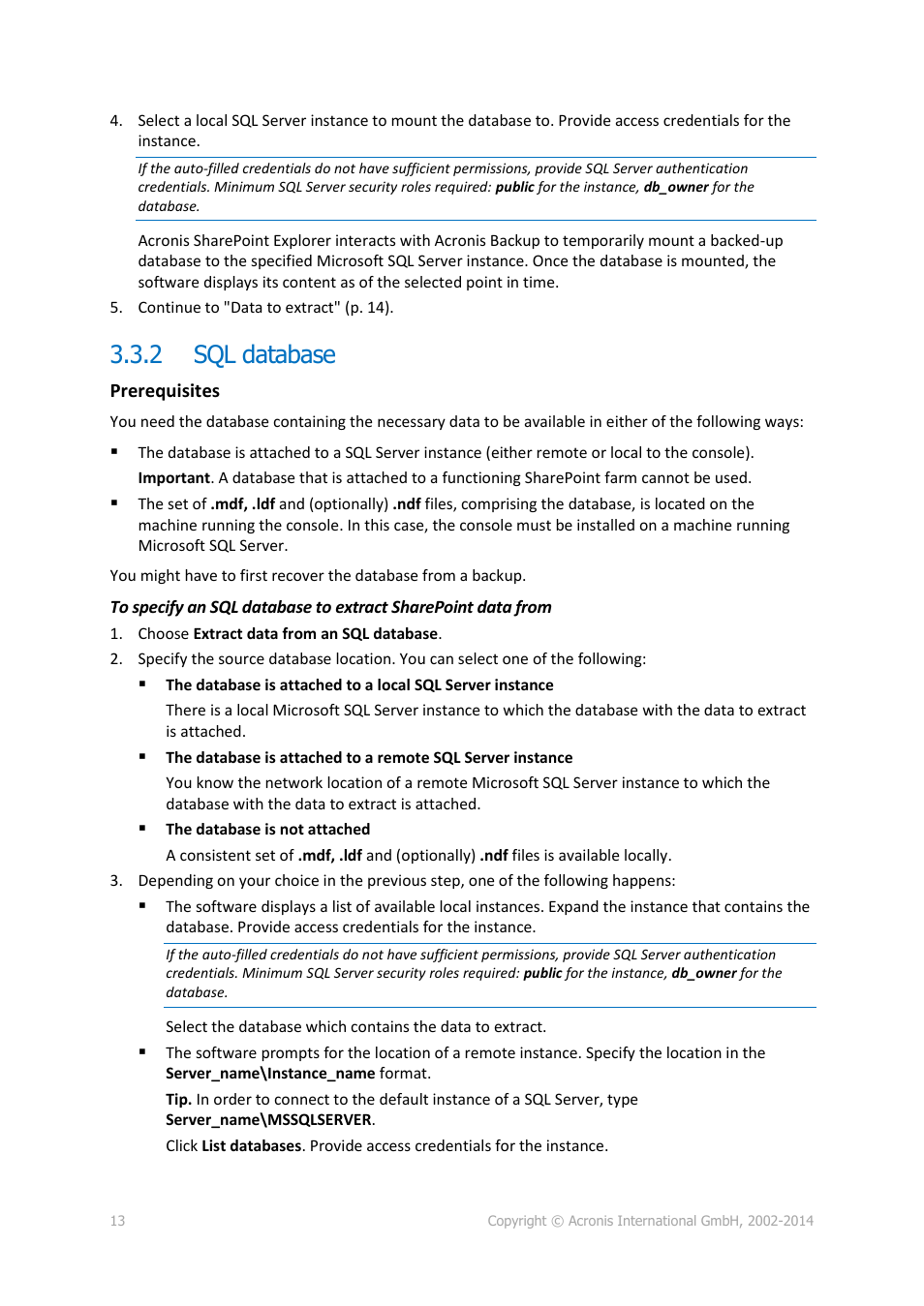 2 sql database, Sql database | Acronis SharePoint Explorer - User Guide User Manual | Page 13 / 18