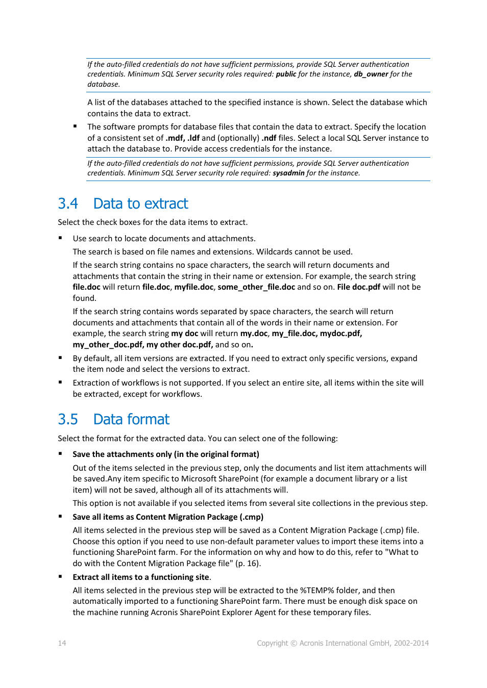 4 data to extract, 5 data format, Data to extract | Data format | Acronis SharePoint Explorer - User Guide User Manual | Page 14 / 18
