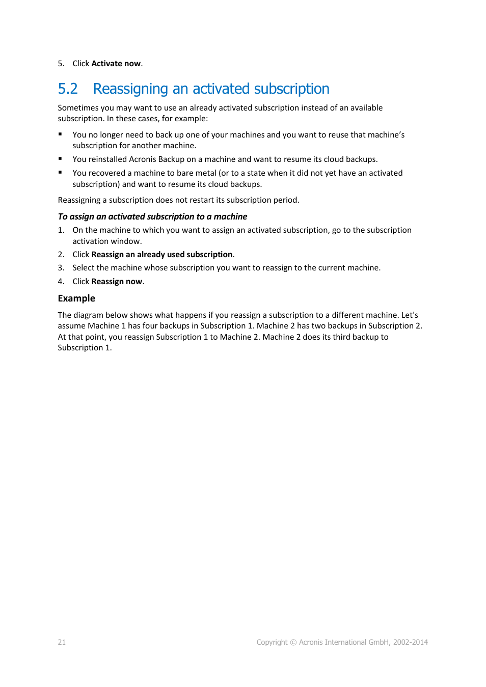 2 reassigning an activated subscription, Reassigning an activated subscription | Acronis Backup Advanced (Cloud) - User Guide User Manual | Page 21 / 33