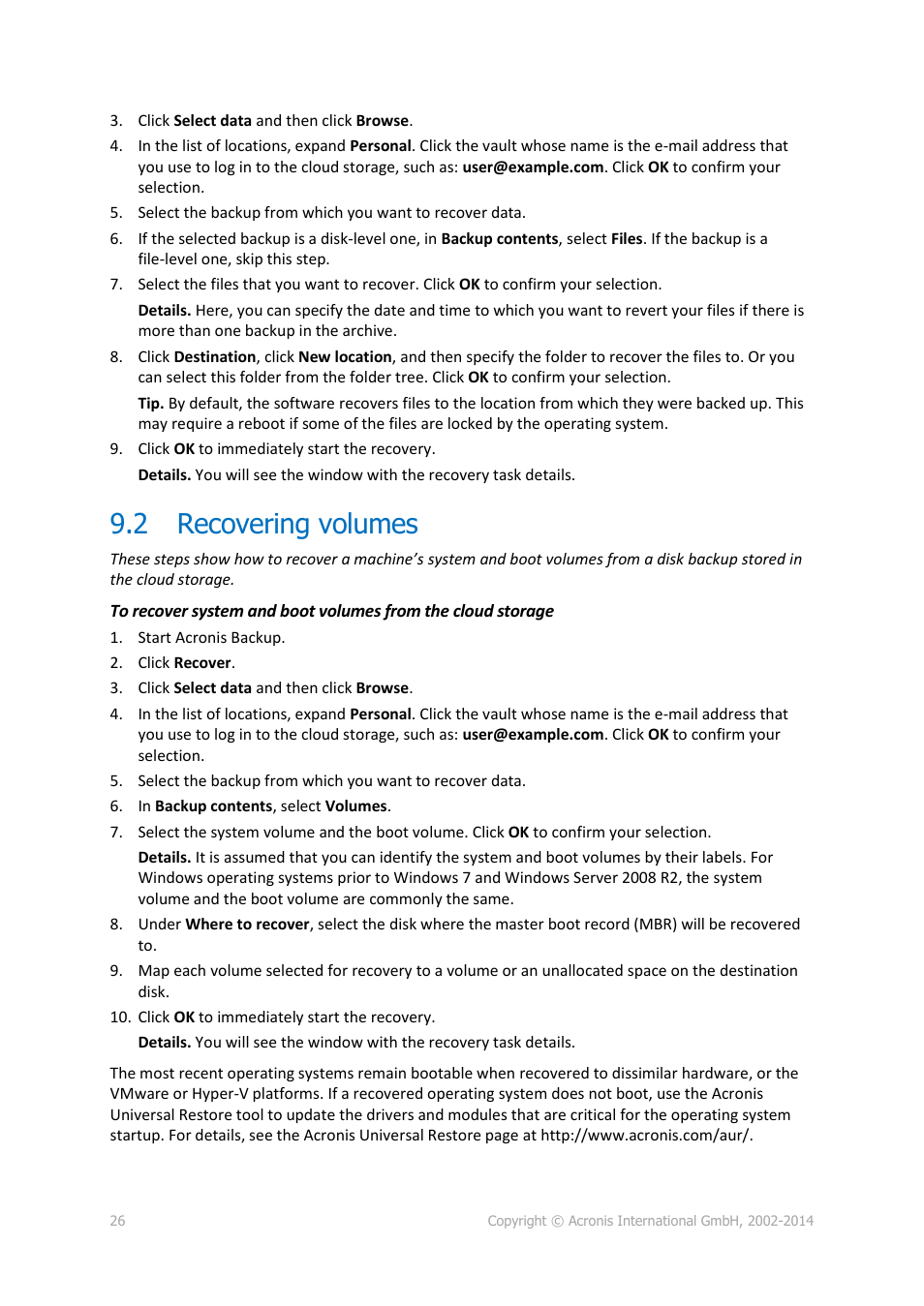 2 recovering volumes, Recovering volumes | Acronis Backup Advanced (Cloud) - User Guide User Manual | Page 26 / 33