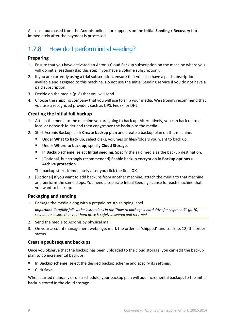 8 how do i perform initial seeding, How do i perform initial seeding | Acronis Backup Advanced (Cloud) - User Guide User Manual | Page 9 / 33