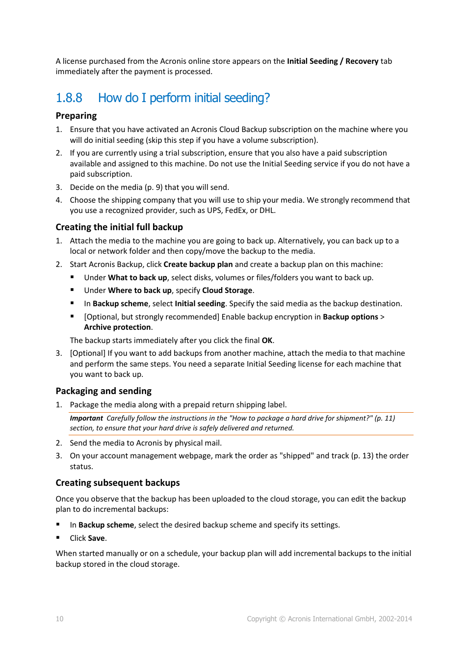 8 how do i perform initial seeding, How do i perform initial seeding | Acronis Backup Advanced (Cloud) - User Guide User Manual | Page 10 / 37