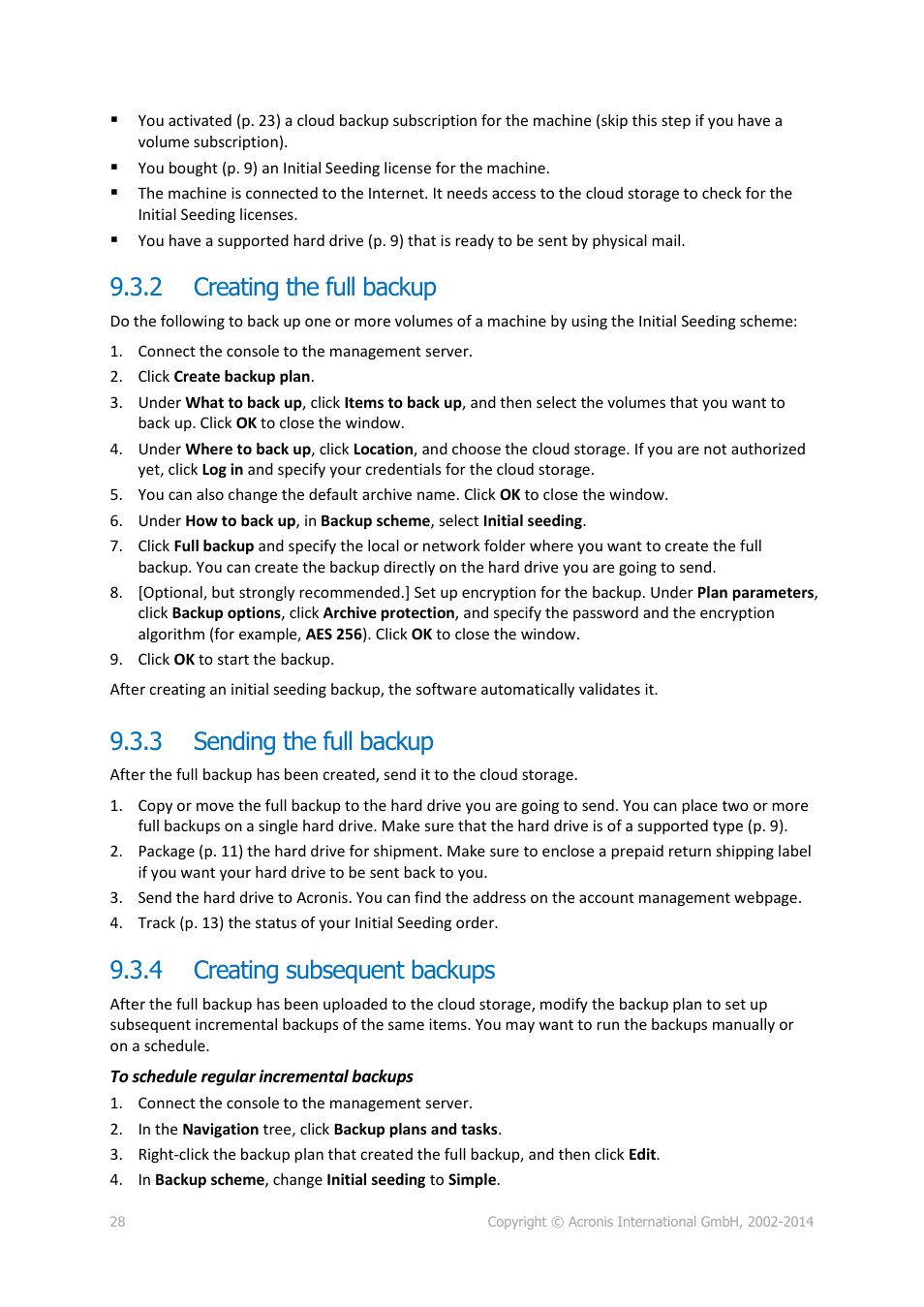 2 creating the full backup, 3 sending the full backup, 4 creating subsequent backups | Creating the full backup, Sending the full backup, Creating subsequent backups | Acronis Backup Advanced (Cloud) - User Guide User Manual | Page 28 / 37