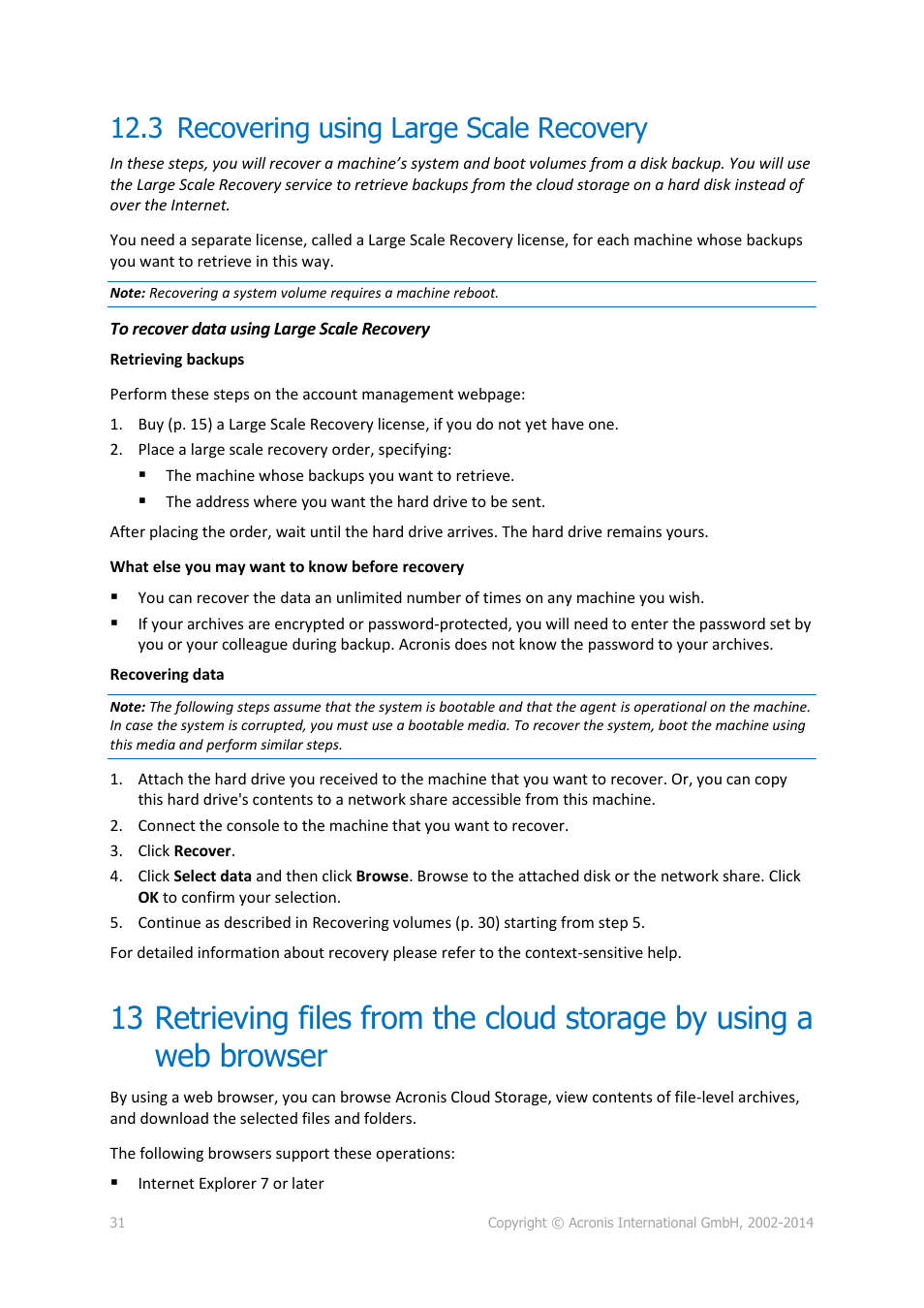 3 recovering using large scale recovery, Recovering using large scale recovery | Acronis Backup Advanced (Cloud) - User Guide User Manual | Page 31 / 37