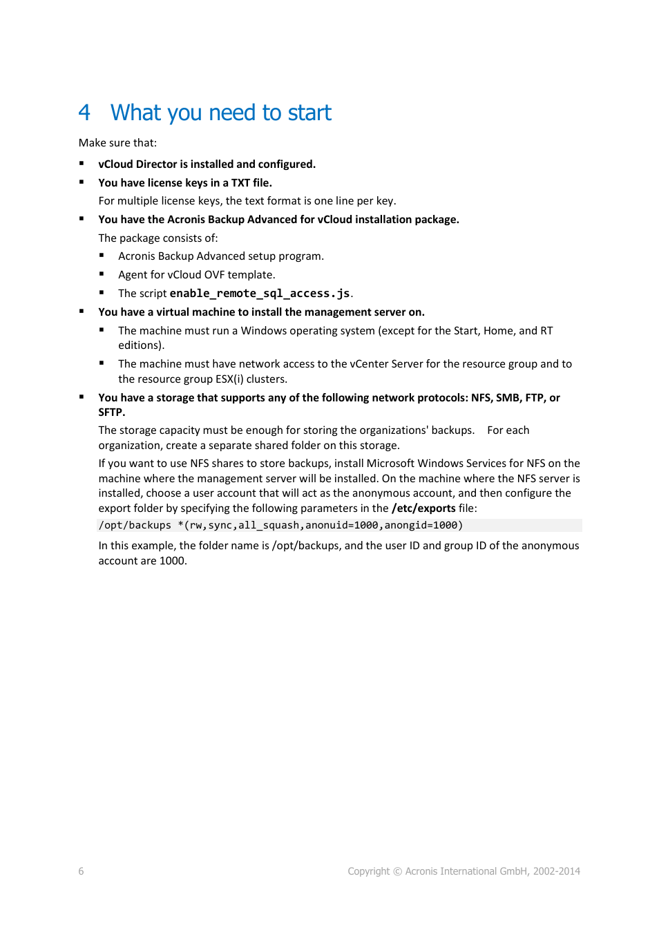 4 what you need to start, What you need to start | Acronis Backup Advanced for vCloud - Quick Start Guide User Manual | Page 6 / 25