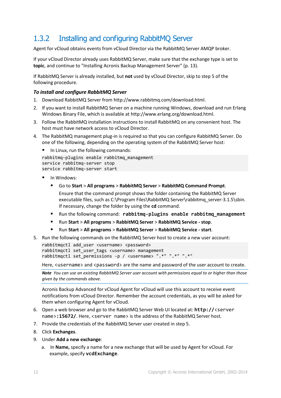 2 installing and configuring rabbitmq server, Installing and configuring rabbitmq server | Acronis Backup Advanced for vCloud - Administrator's Guide User Manual | Page 12 / 61