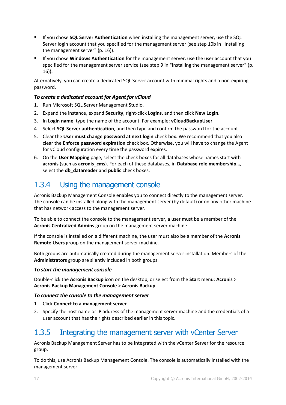 4 using the management console, Using the management console | Acronis Backup Advanced for vCloud - Administrator's Guide User Manual | Page 17 / 61