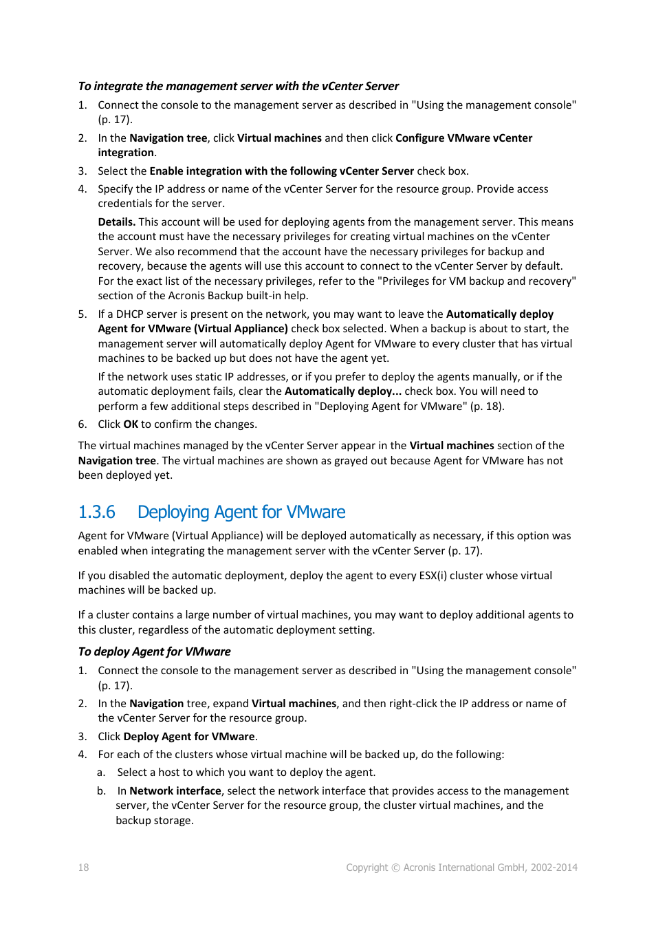6 deploying agent for vmware, Deploying agent for vmware | Acronis Backup Advanced for vCloud - Administrator's Guide User Manual | Page 18 / 61
