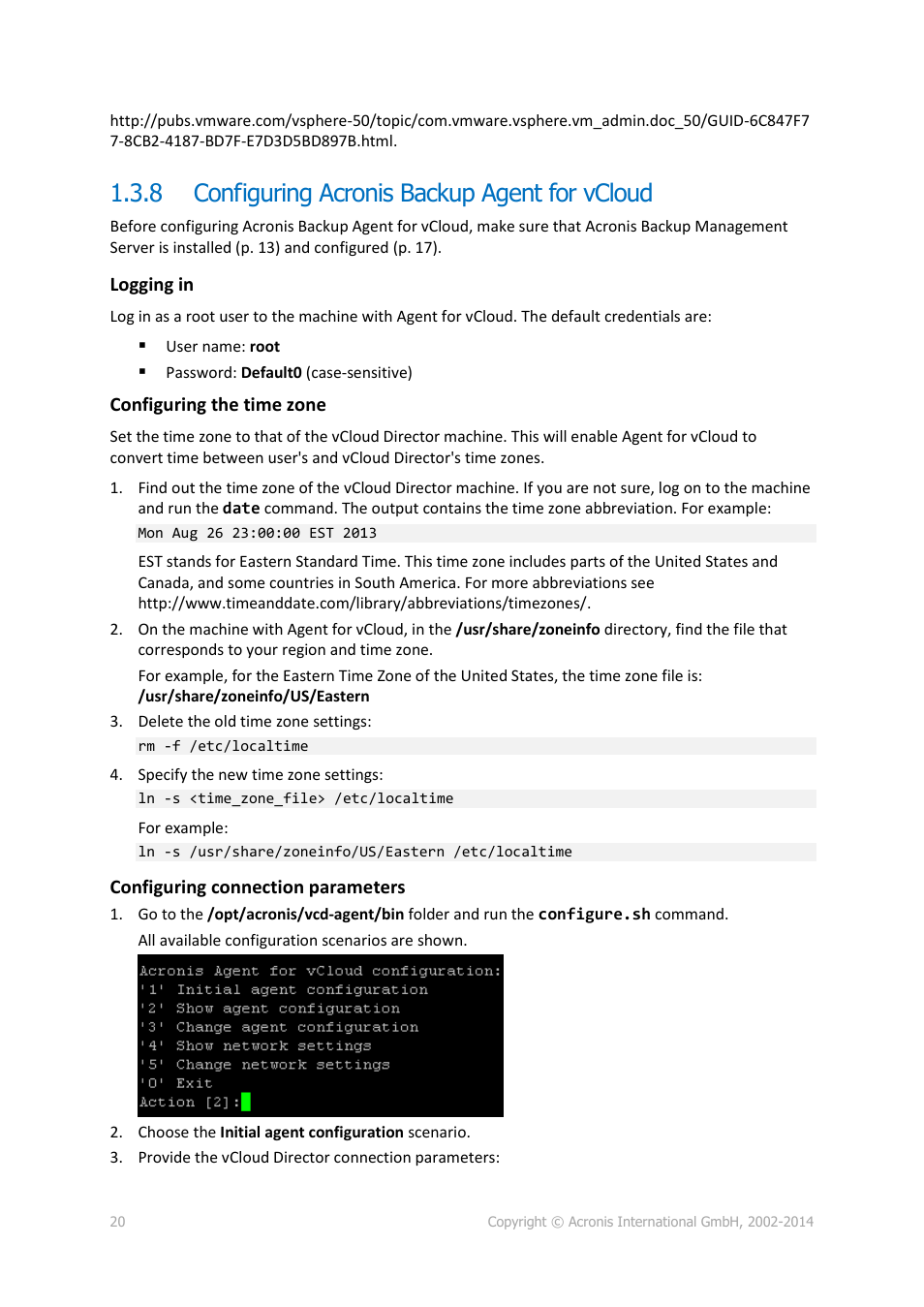 8 configuring acronis backup agent for vcloud, Configuring acronis backup agent for vcloud | Acronis Backup Advanced for vCloud - Administrator's Guide User Manual | Page 20 / 61