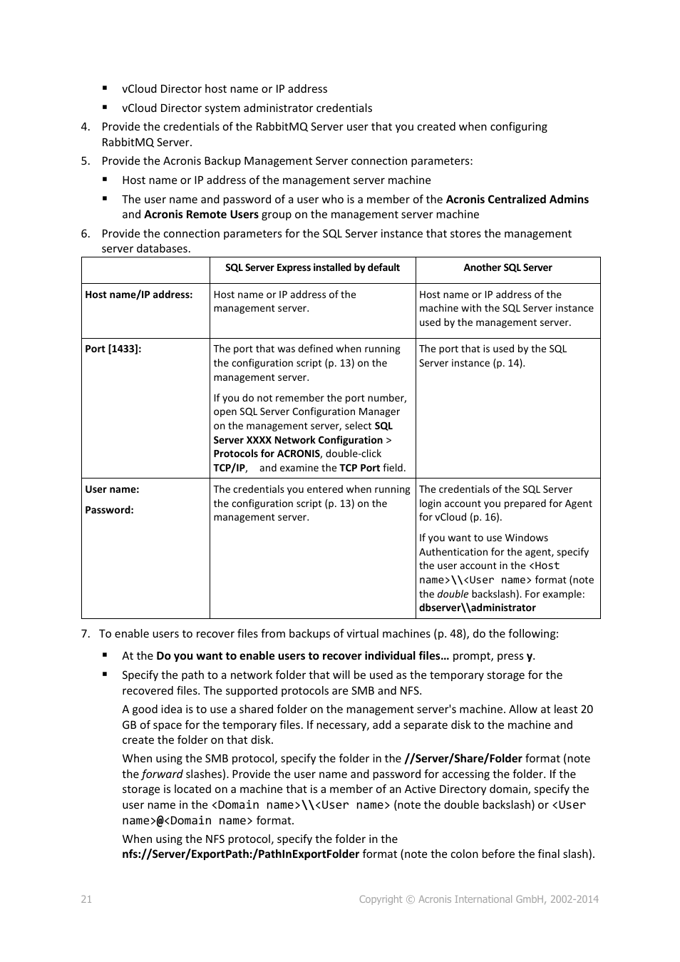 Acronis Backup Advanced for vCloud - Administrator's Guide User Manual | Page 21 / 61