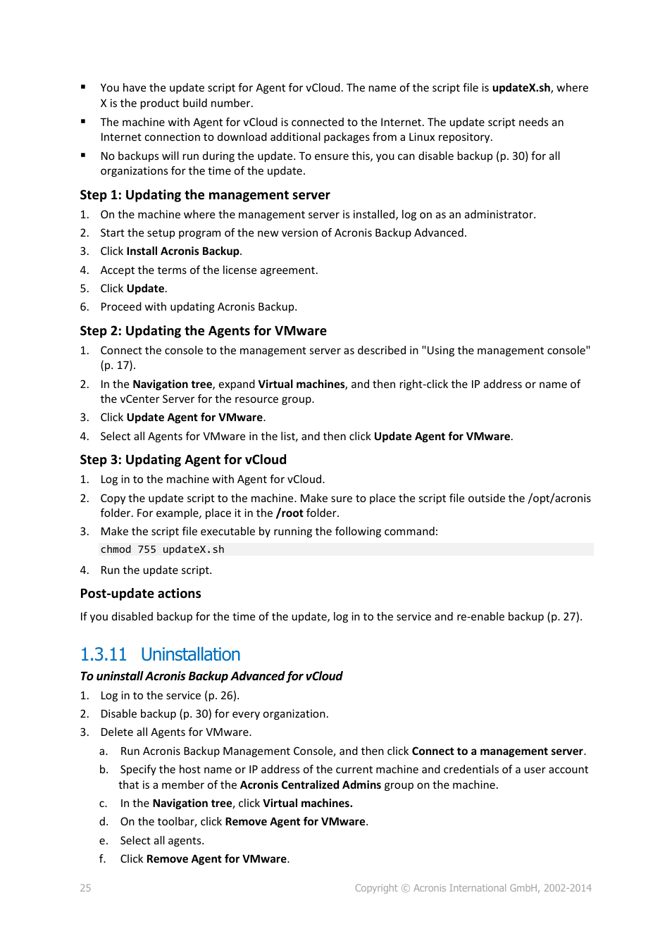 11 uninstallation | Acronis Backup Advanced for vCloud - Administrator's Guide User Manual | Page 25 / 61