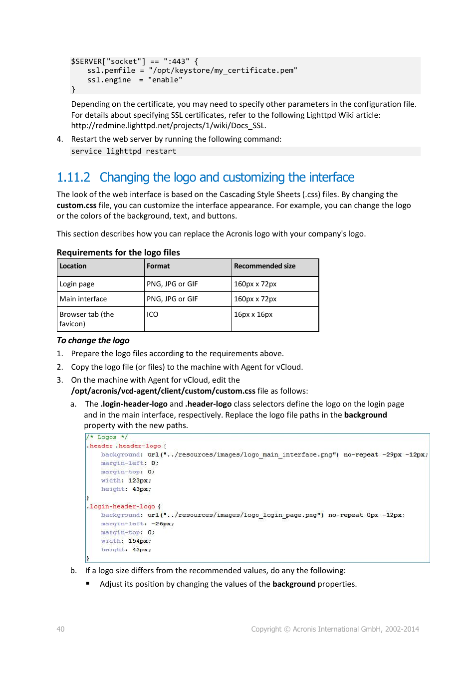 2 changing the logo and customizing the interface | Acronis Backup Advanced for vCloud - Administrator's Guide User Manual | Page 40 / 61