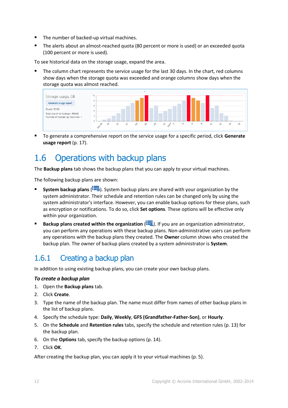 6 operations with backup plans, 1 creating a backup plan, Operations with backup plans | Creating a backup plan | Acronis Backup Advanced for vCloud - User Guide User Manual | Page 12 / 21