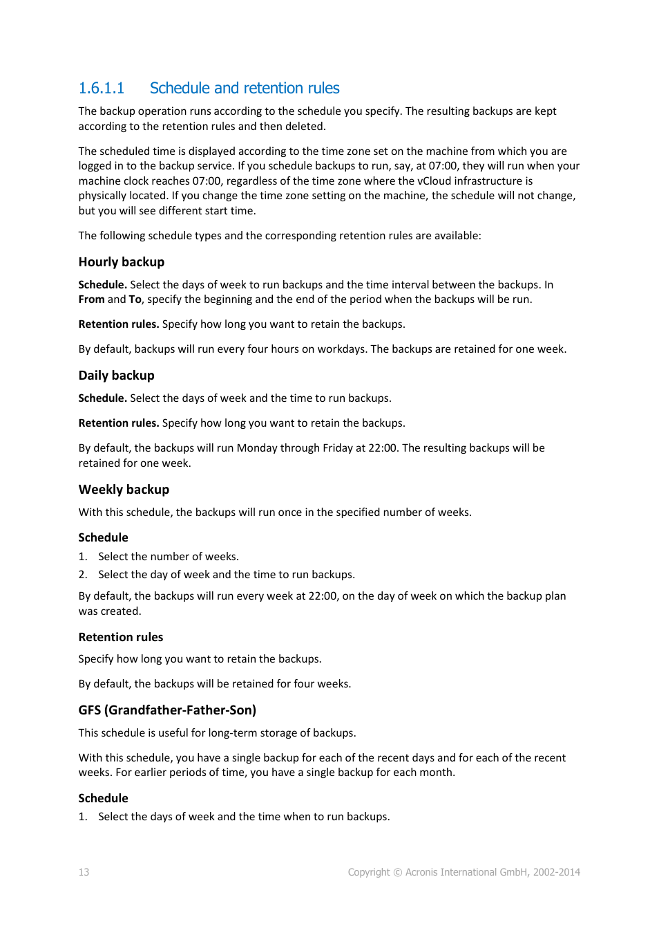 1 schedule and retention rules, P. 13) | Acronis Backup Advanced for vCloud - User Guide User Manual | Page 13 / 21