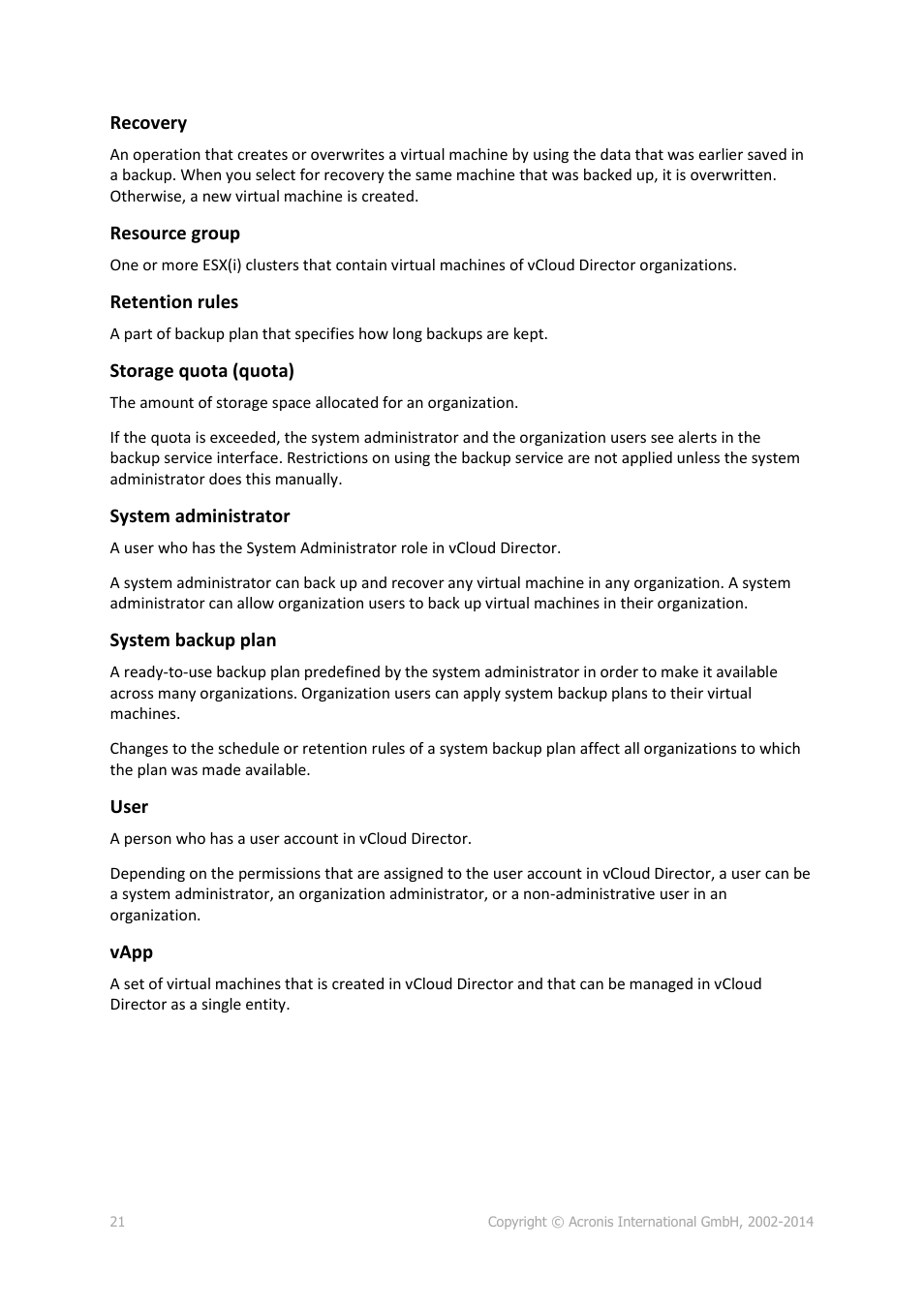 Acronis Backup Advanced for vCloud - User Guide User Manual | Page 21 / 21