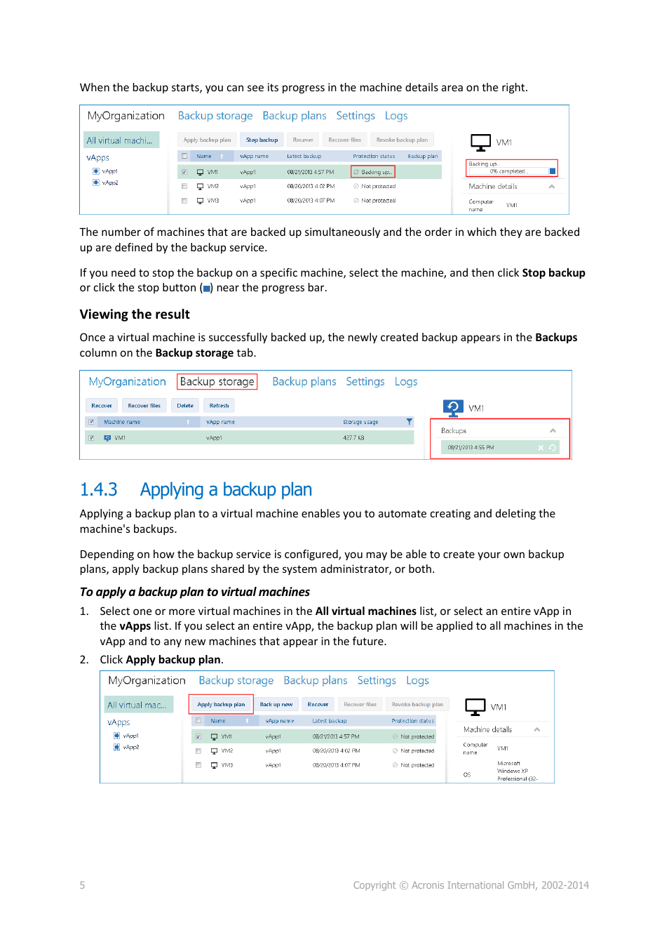 3 applying a backup plan, Applying a backup plan | Acronis Backup Advanced for vCloud - User Guide User Manual | Page 5 / 21
