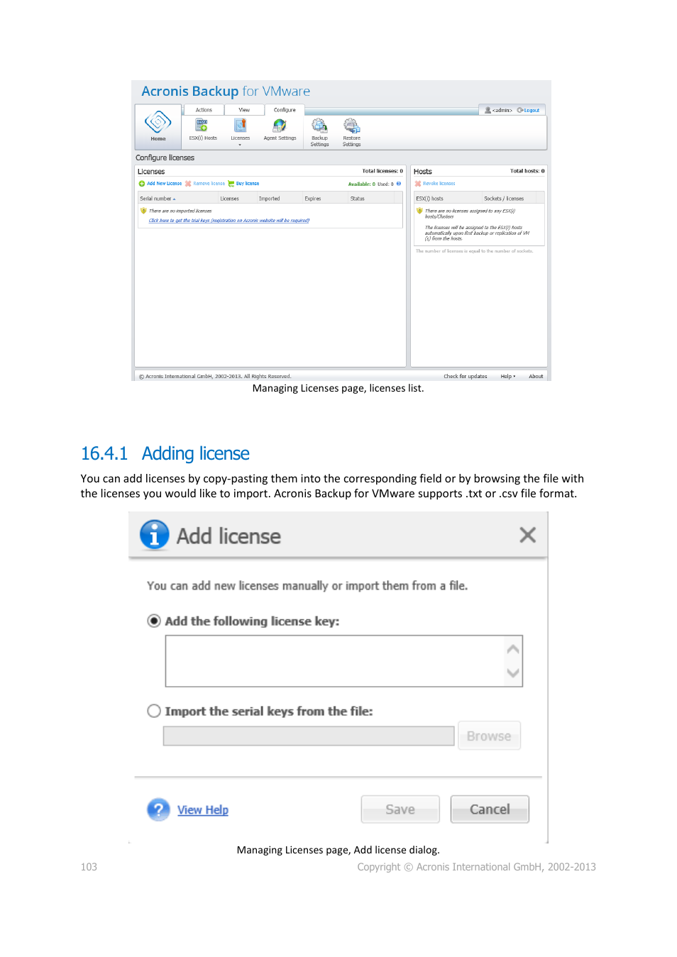 1 adding license | Acronis Backup for VMware 9 - User Guide User Manual | Page 103 / 127