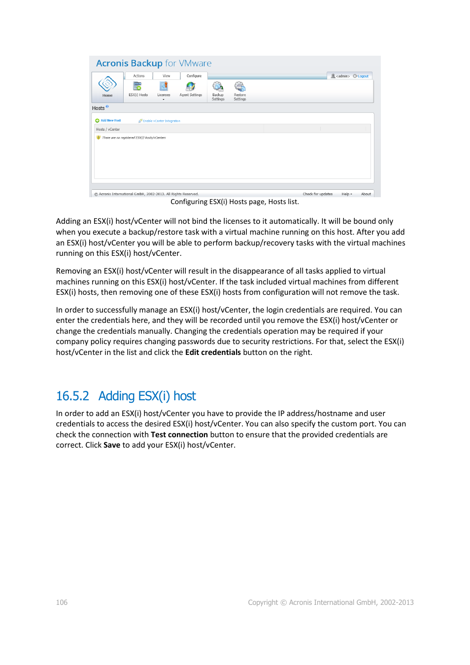 2 adding esx(i) host | Acronis Backup for VMware 9 - User Guide User Manual | Page 106 / 127